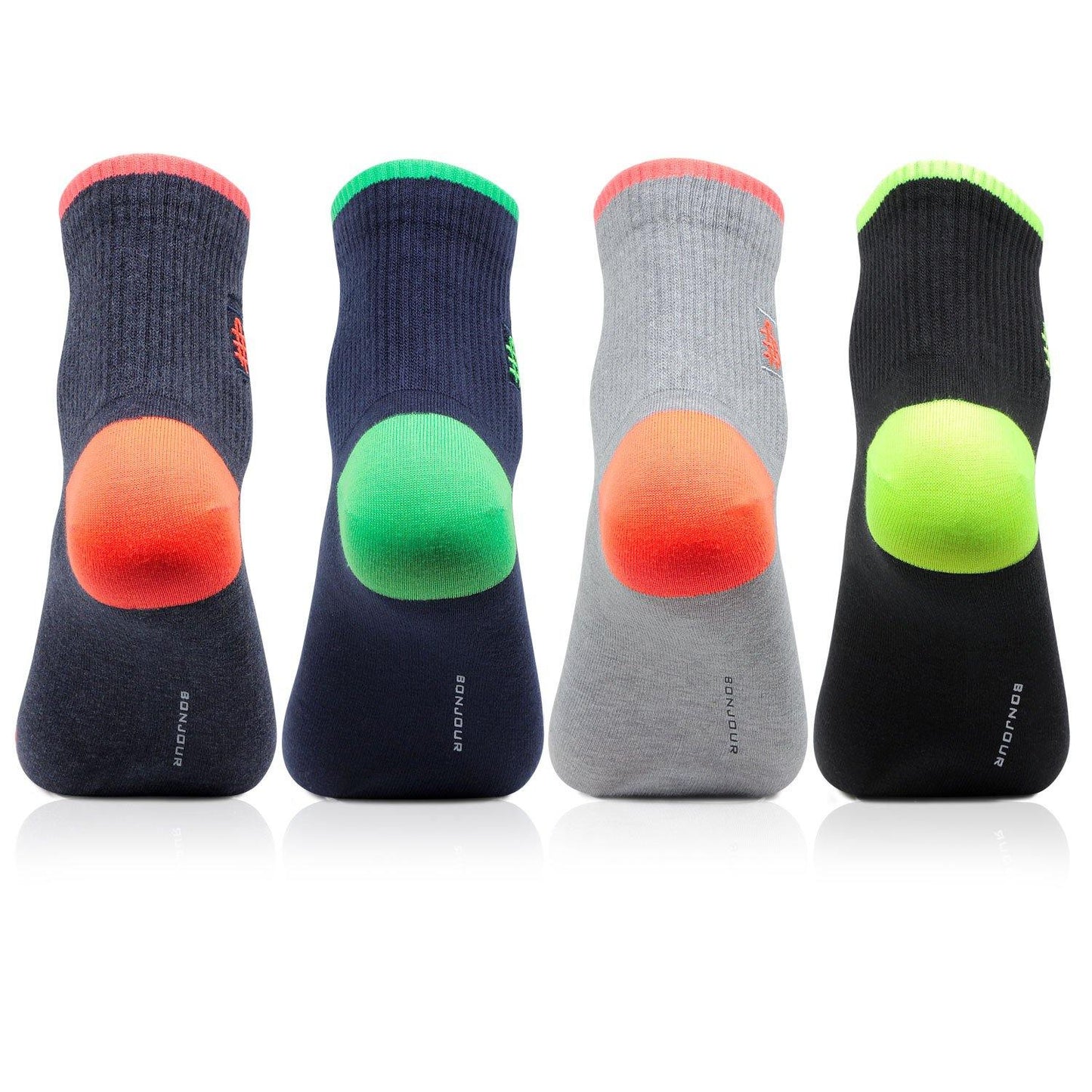 Men's Multicolored Logo Embroidered Rib Ankle Designer Socks- Pack of 4 - Bonjour Group
