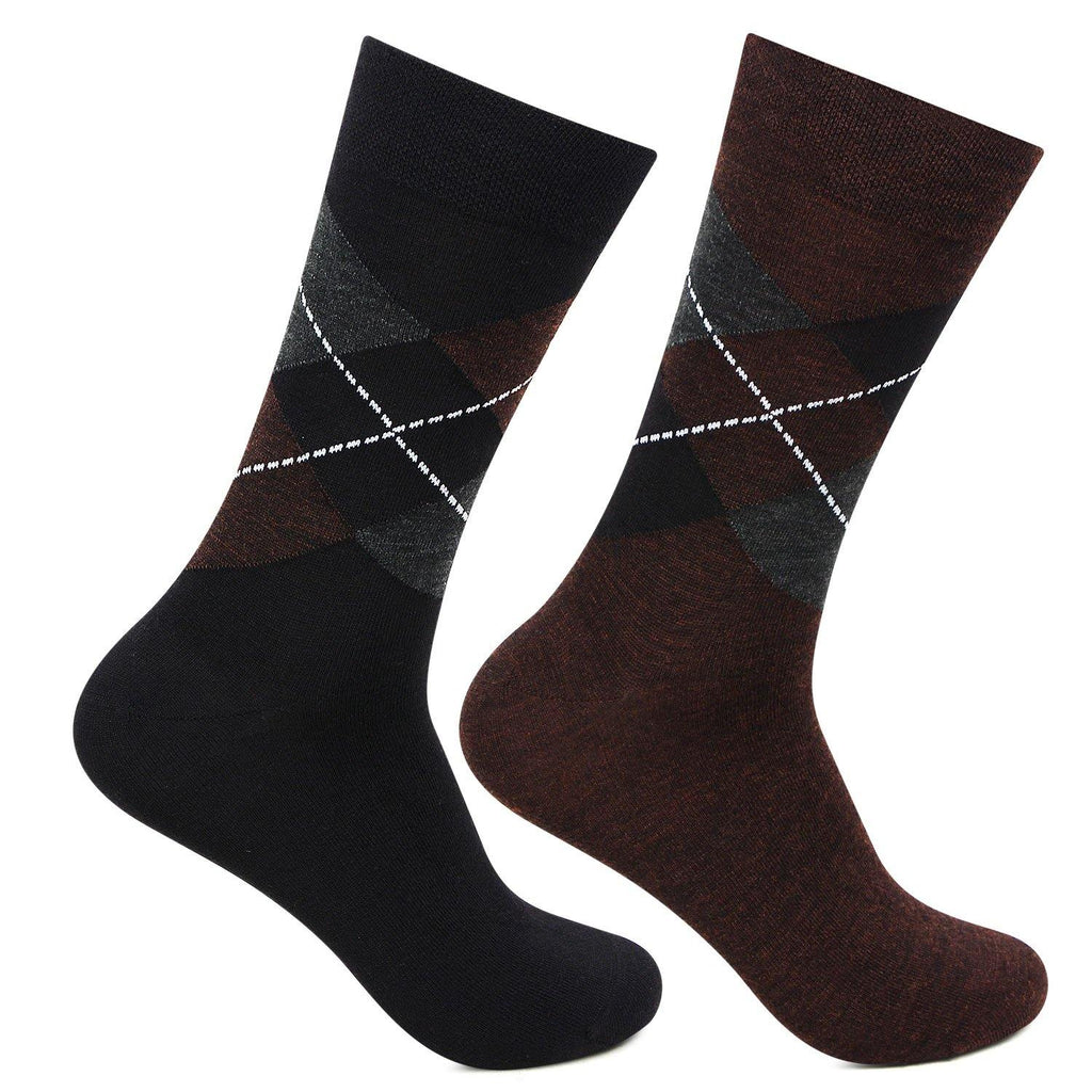 Men's Woolen Argyle Multicolored Crew Socks - Pack Of 2 - Bonjour Group