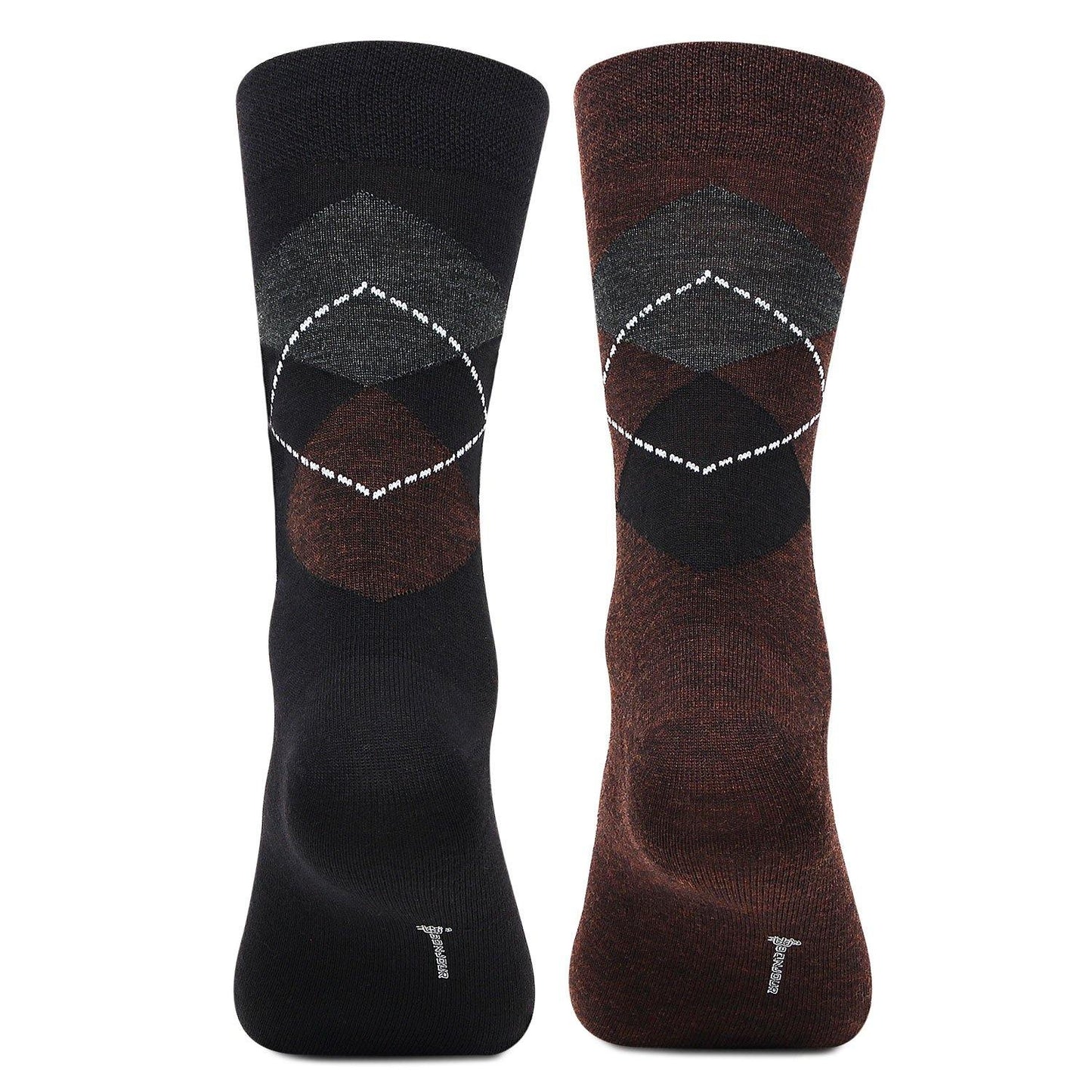 Men's Woolen Argyle Multicolored Crew Socks - Pack Of 2 - Bonjour Group