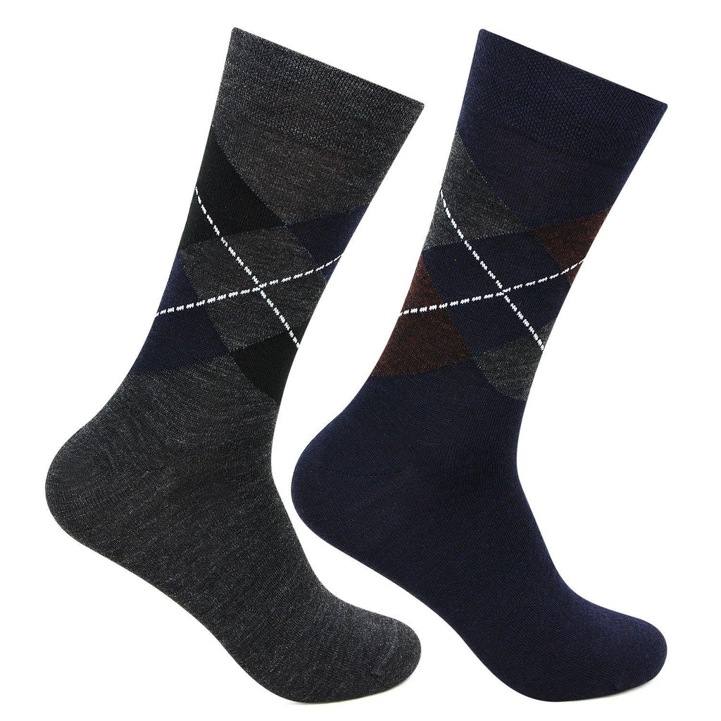 Men's Woolen Argyle Multicolored Crew Socks - Pack Of 2 - Bonjour Group