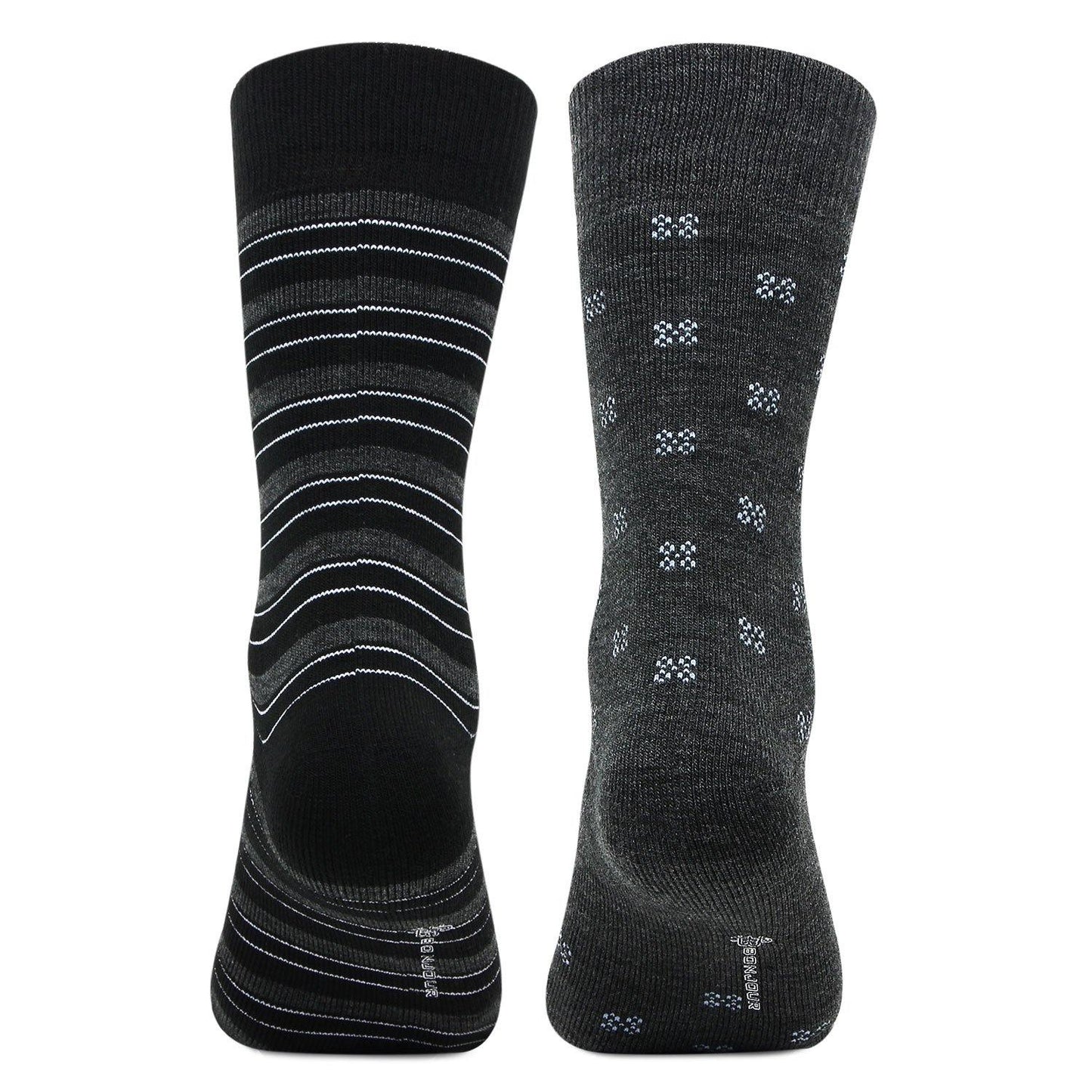 Men's Multicolored Cushioned Crew Woolen Socks - Pack of 2 - Bonjour Group