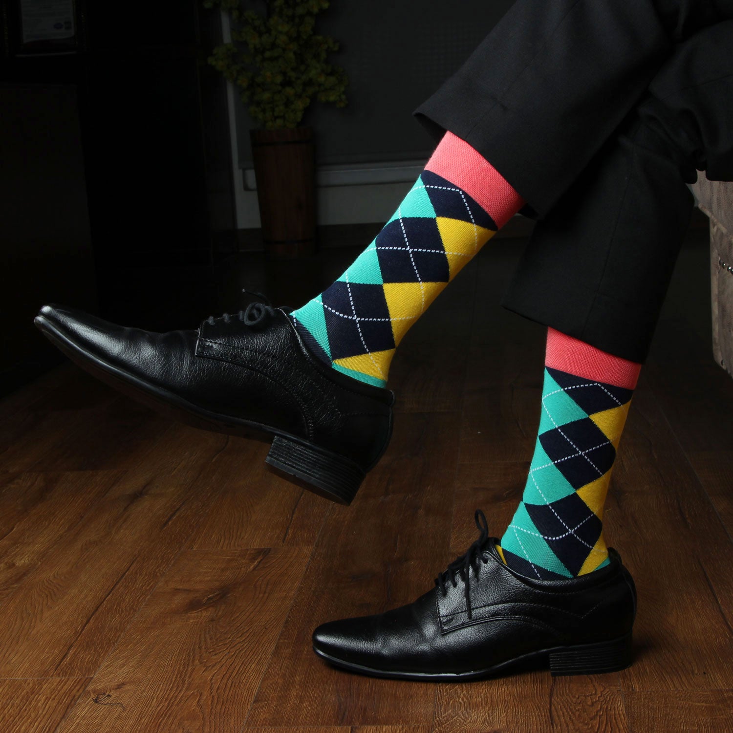6-Pack Men’s Argyle Socks – Cotton Rich Lycra, UK Size 6-11, Multi-Colour