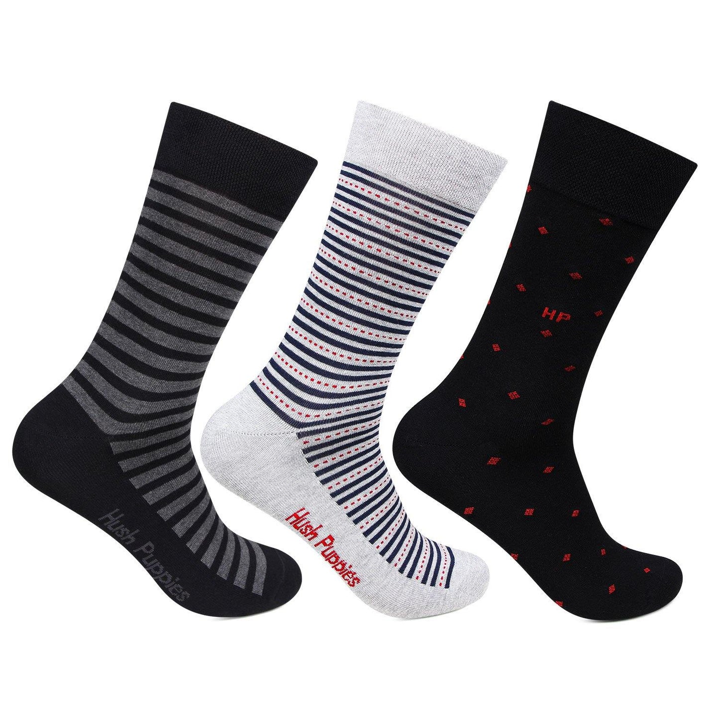 Hush Puppies Men's Multicolored Crew Socks - Pack of 3 - Bonjour Group