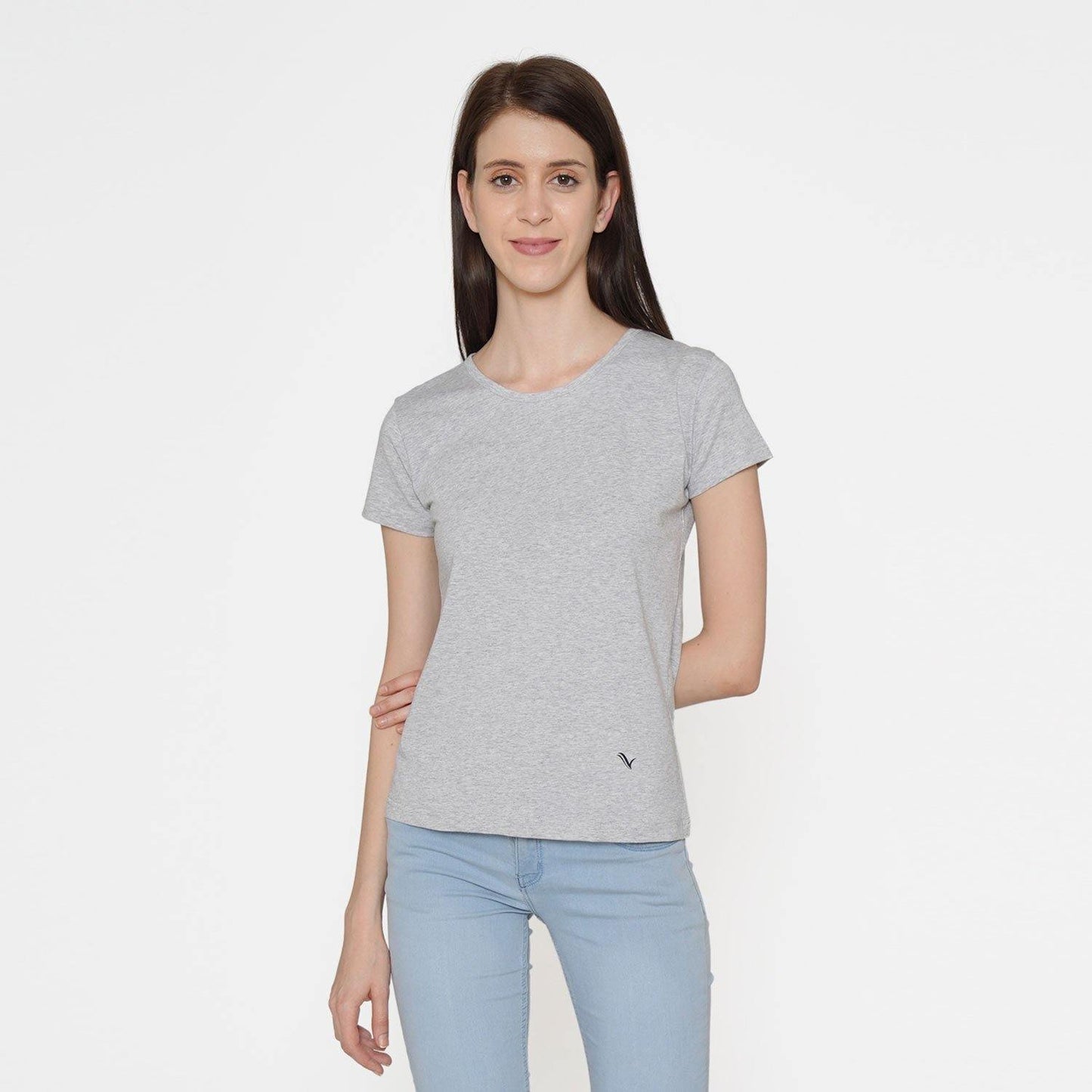 Plain Casual Half Sleeve Women's T-Shirt For Summer With Round Neck- Light Grey - Bonjour Group