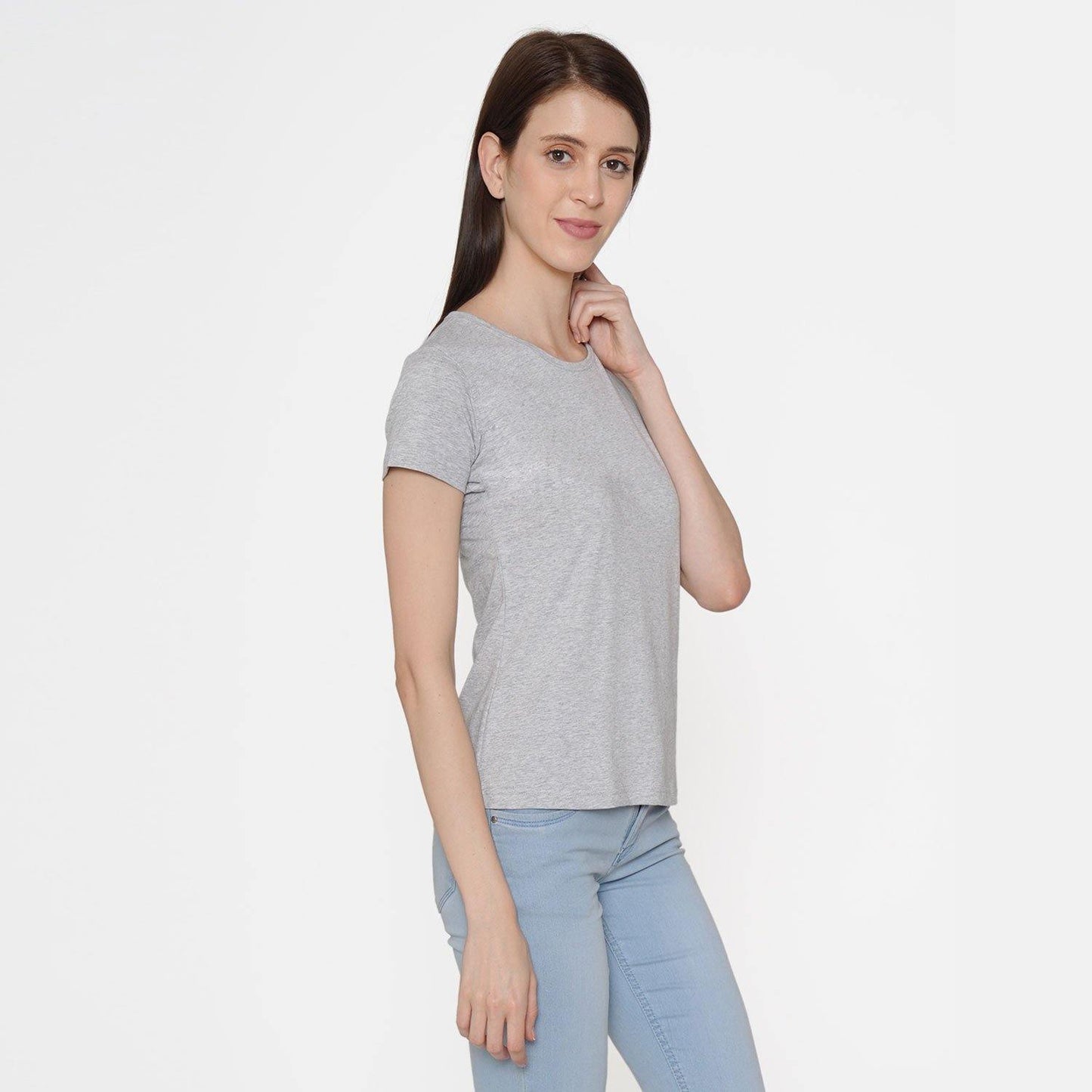 Plain Casual Half Sleeve Women's T-Shirt For Summer With Round Neck- Light Grey - Bonjour Group