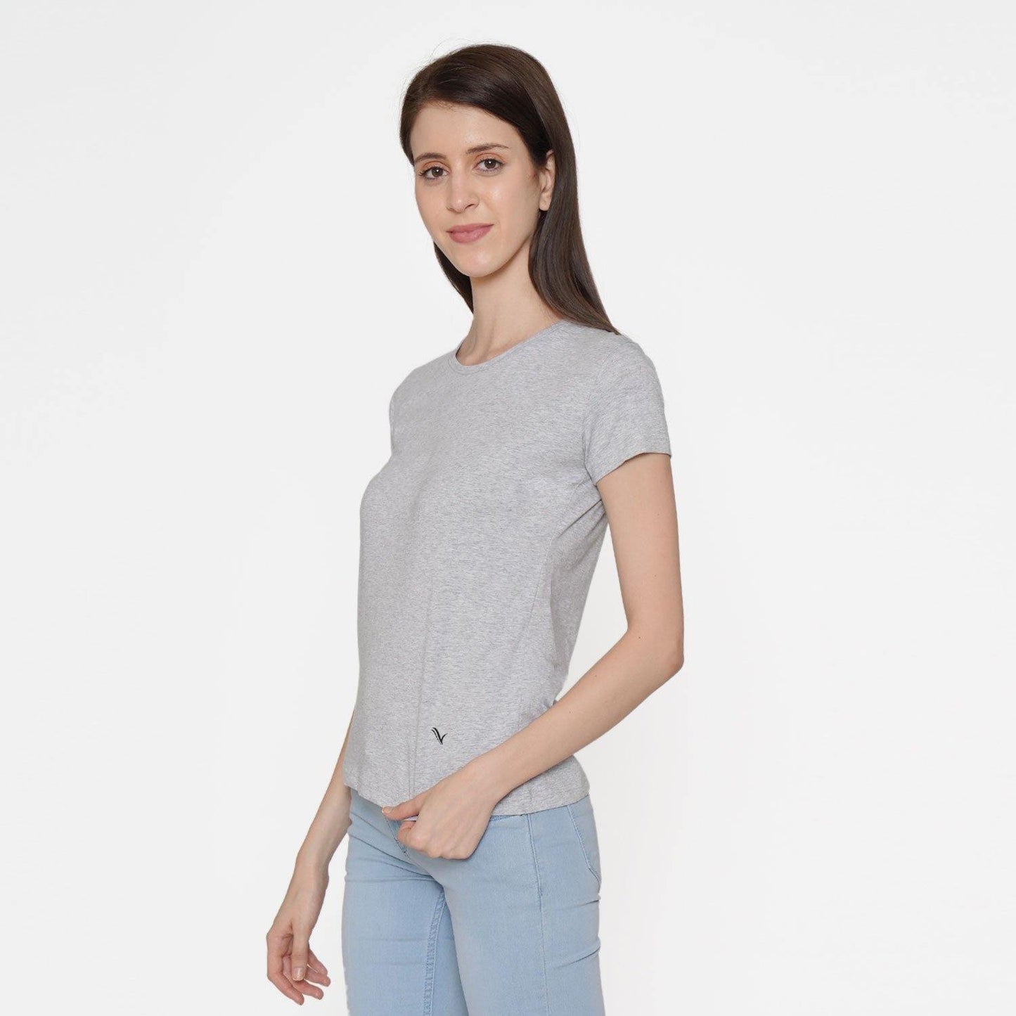 Plain Casual Half Sleeve Women's T-Shirt For Summer With Round Neck- Light Grey - Bonjour Group