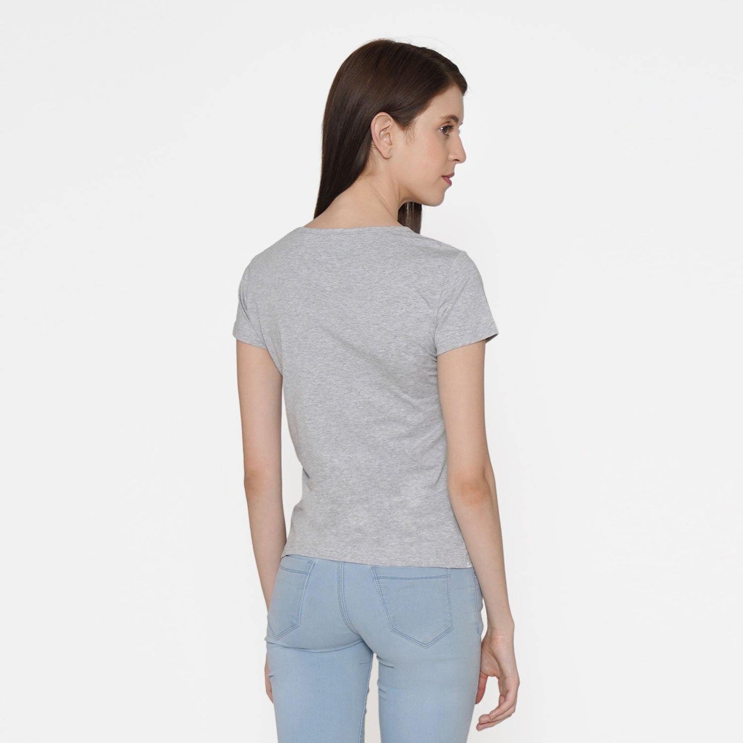 Plain Casual Half Sleeve Women's T-Shirt For Summer With Round Neck- Light Grey - Bonjour Group