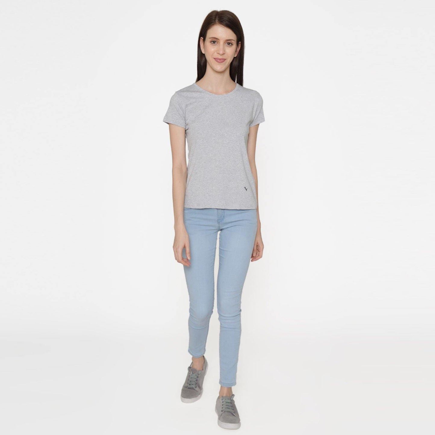 Plain Casual Half Sleeve Women's T-Shirt For Summer With Round Neck- Light Grey - Bonjour Group