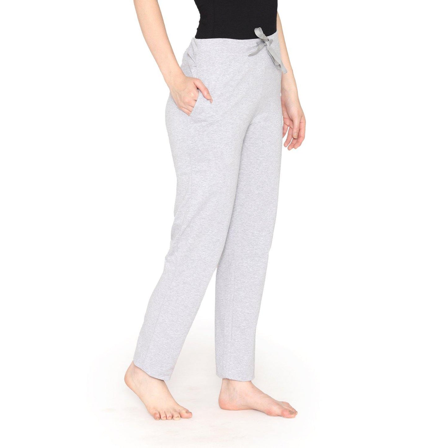 Vami Plain Cotton Rich Relax Lower For Women - Light Grey - Bonjour Group