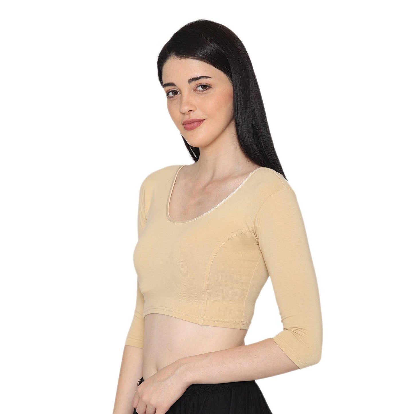 Women's 3/4 Length Cotton Stretchable Readymade Plain Blouse - Perfect Skin - Bonjour Group
