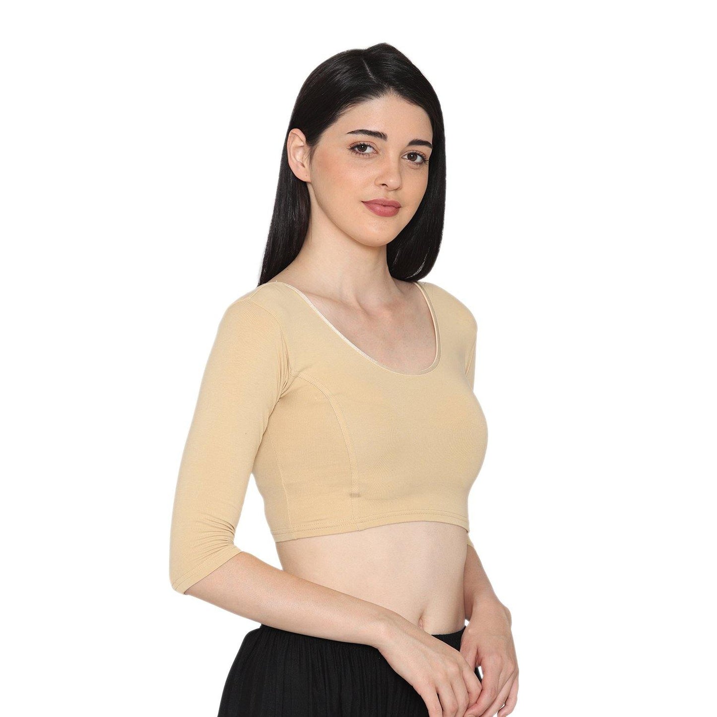 Women's 3/4 Length Cotton Stretchable Readymade Plain Blouse - Perfect Skin - Bonjour Group