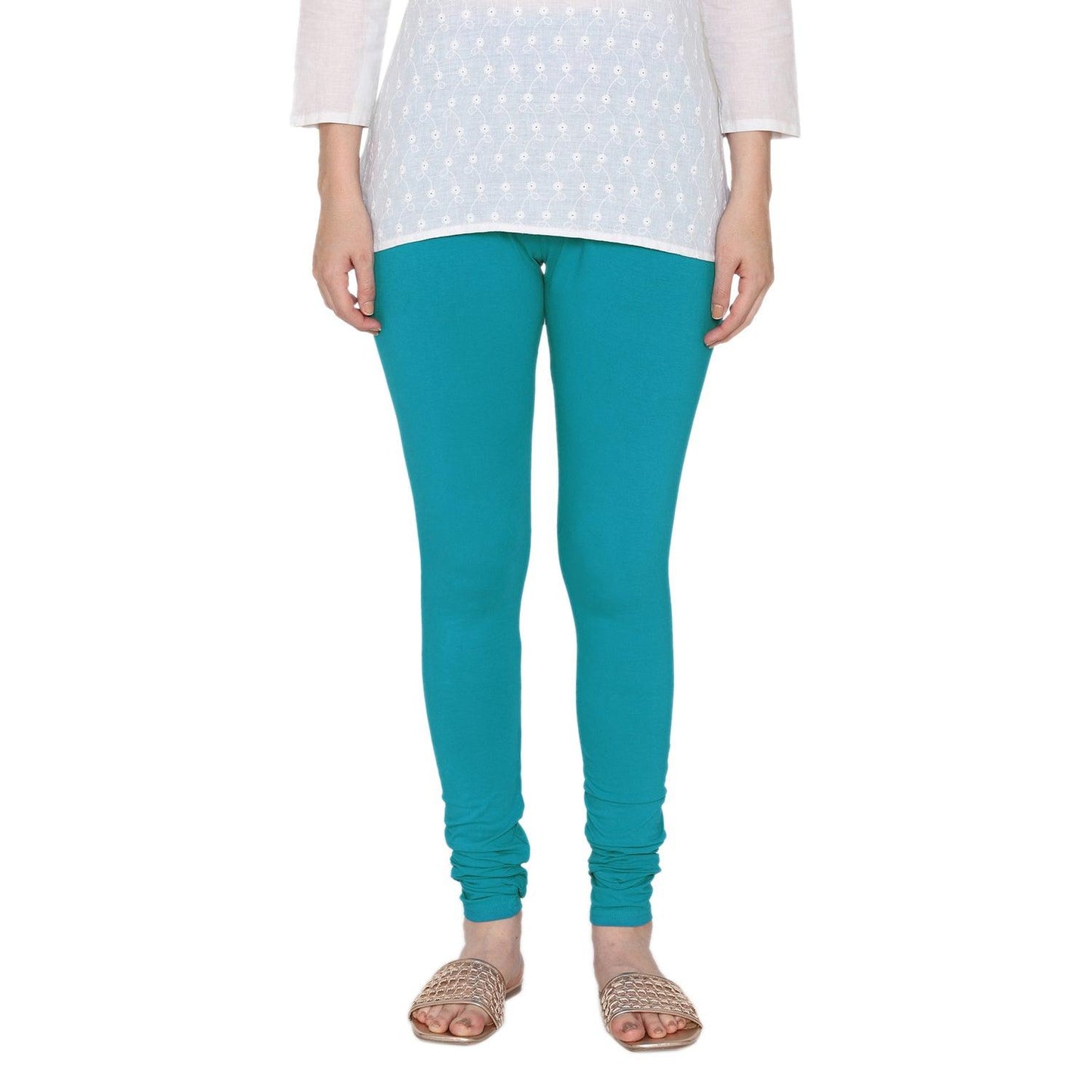 Women's Cotton Stretchable Churidar Legging - Peacock Blue