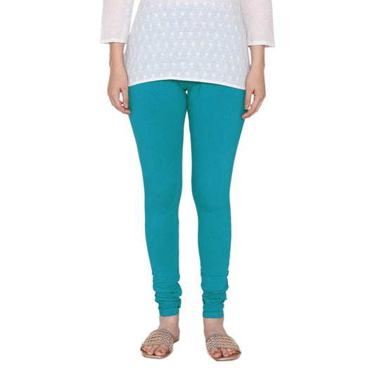 Women's Cotton Stretchable Churidar Legging - Peacock Blue