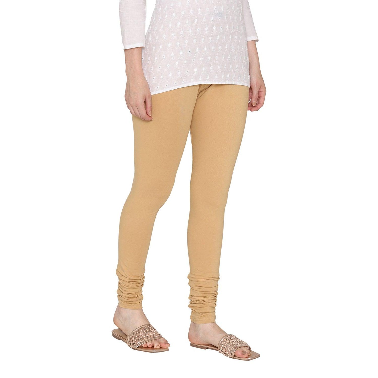 Ladies Stretchable Churidar Legging - Beige