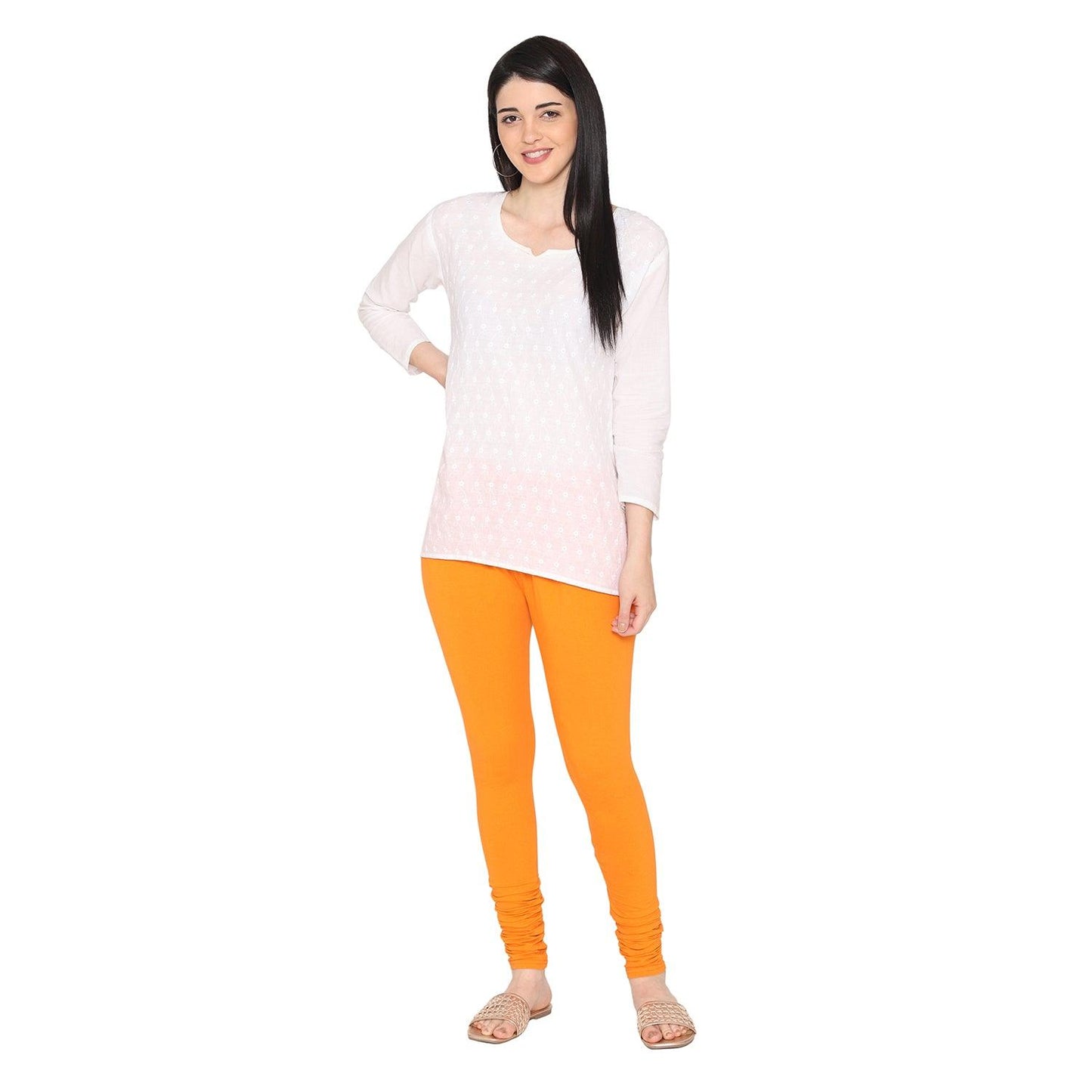 Women's Cotton Stretchable Churidar Legging - Vibrant Orange