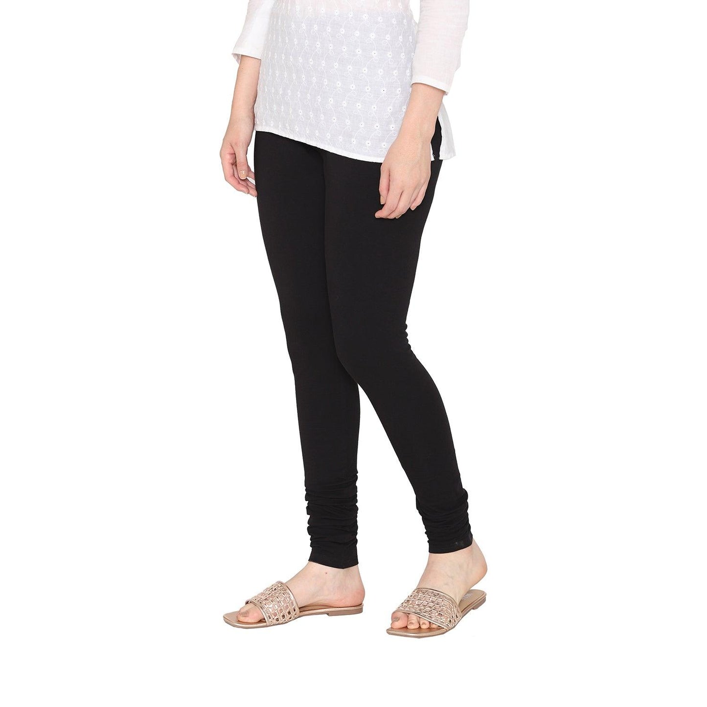 Women's Cotton Black Stretchable Churidar Legging