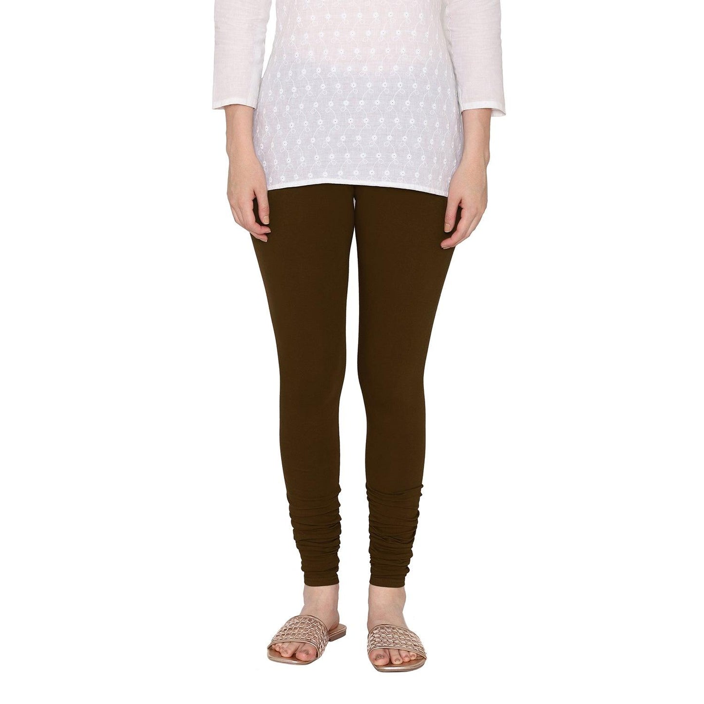Vami Women's Cotton Stretchable Churidar Legging - Dark Chocolate