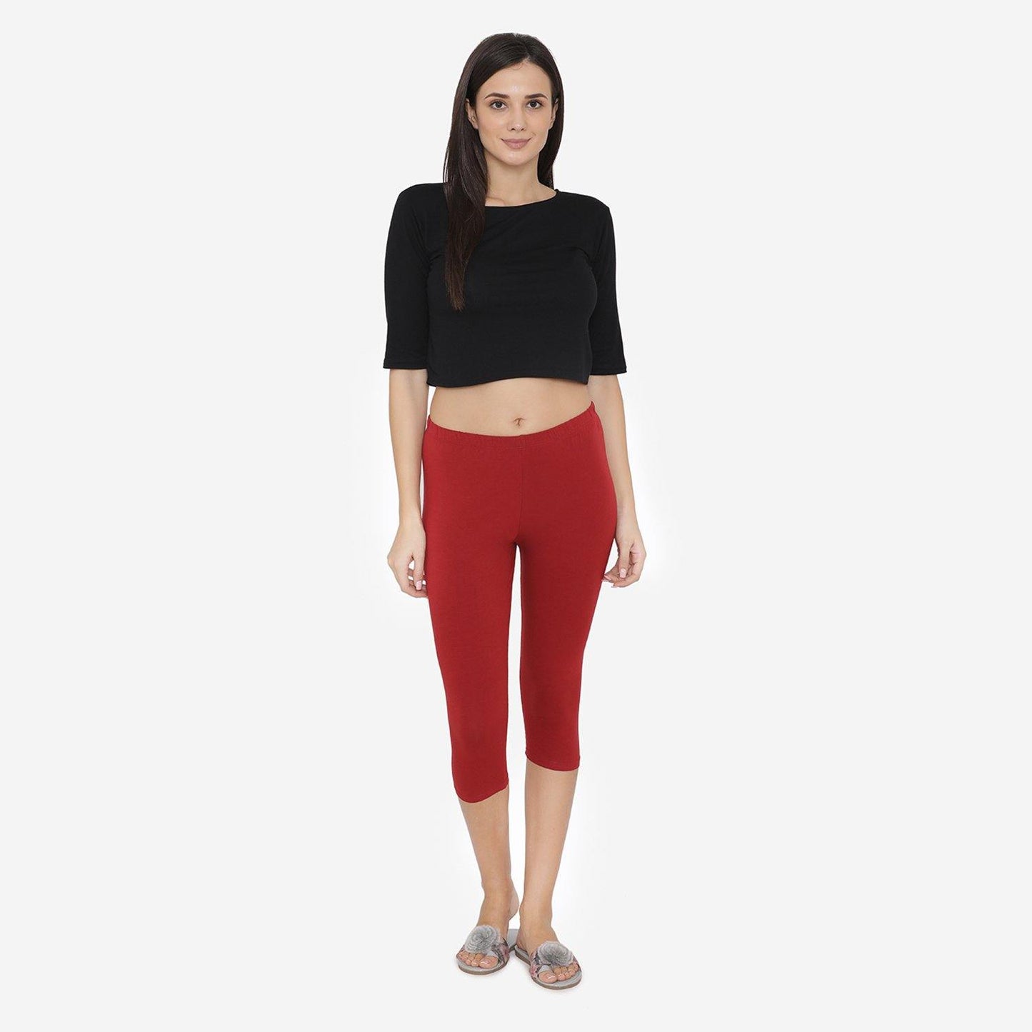 Women's Comfy Classy Capri Leggings - Maroon - Bonjour Group