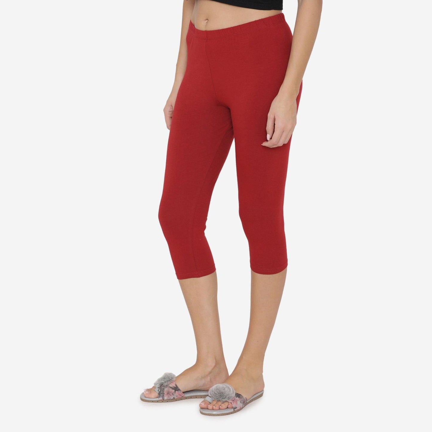 Women's Comfy Classy Capri Leggings - Maroon - Bonjour Group