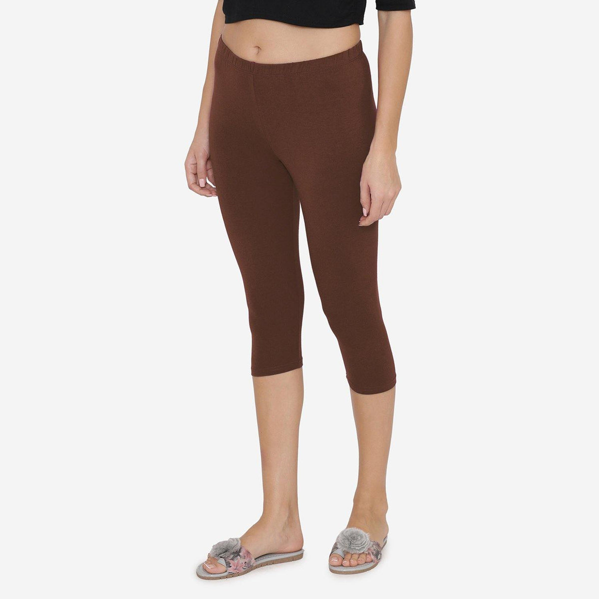 Women s Comfy Classy Capri Legging Chocolate Truffle BONJOUR