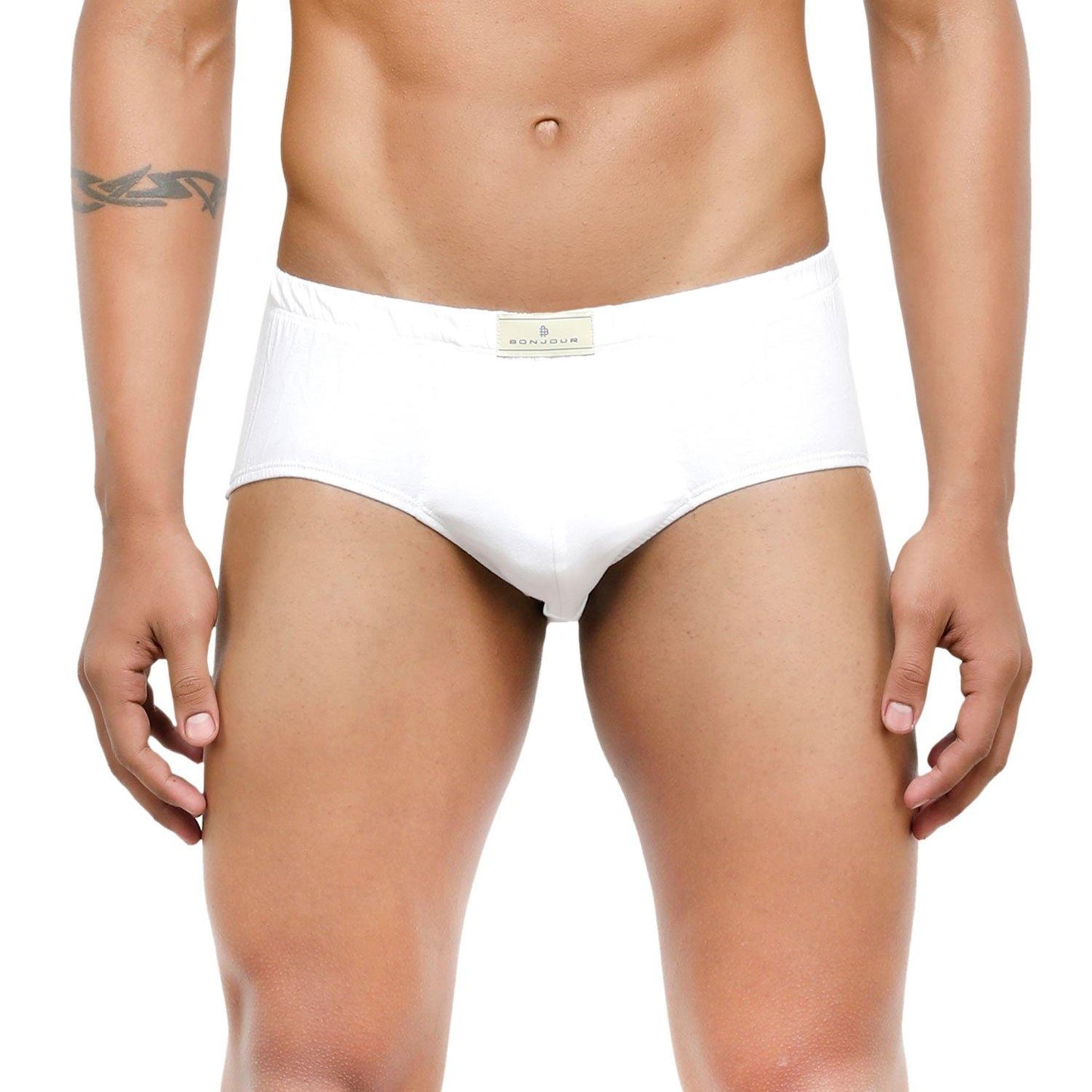 Men's Low-Rise Classic Cotton Briefs in White Combo - Pack Of 2 - Bonjour Group
