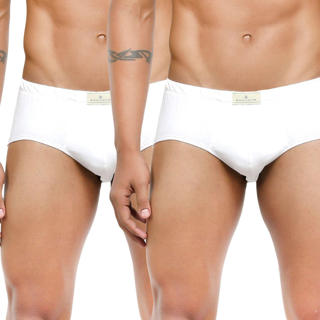 Men's Low-Rise Classic Cotton Briefs in White Combo - Pack Of 2 - Bonjour Group
