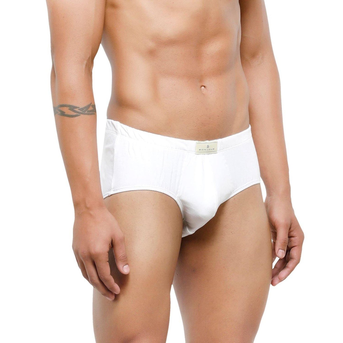Men's Low-Rise Classic Cotton Briefs in White Combo - Pack Of 2 - Bonjour Group