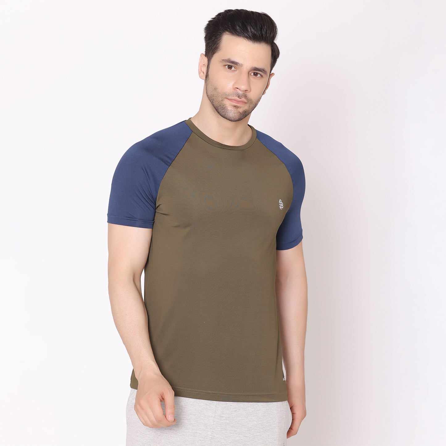 Men's Regular Fit Half Sleeves Sports & Gym T-Shirt - Olive/Airforce