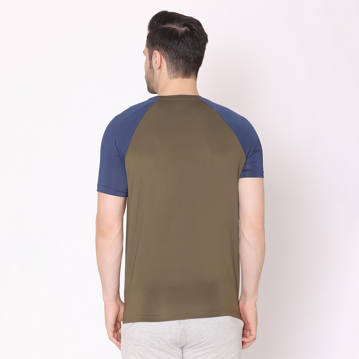 Men's Regular Fit Half Sleeves Sports & Gym T-Shirt - Olive/Airforce