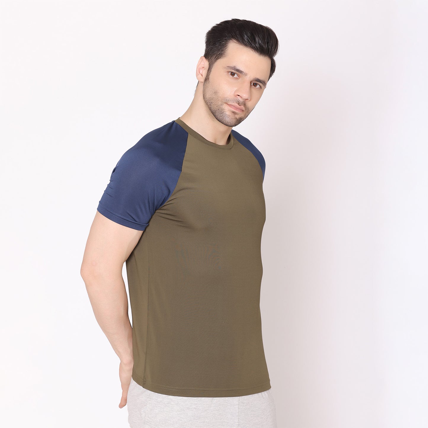 Men's Regular Fit Half Sleeves Sports & Gym T-Shirt - Olive/Airforce
