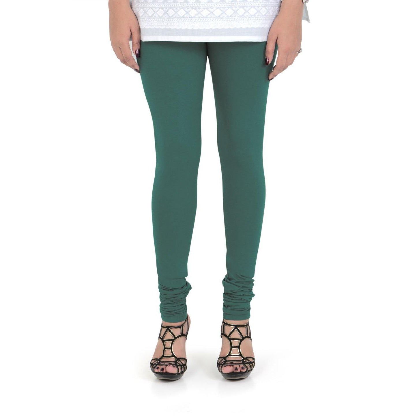 Vami Women's Cotton Stretchable Churidar Legging - Forest Green - Bonjour Group