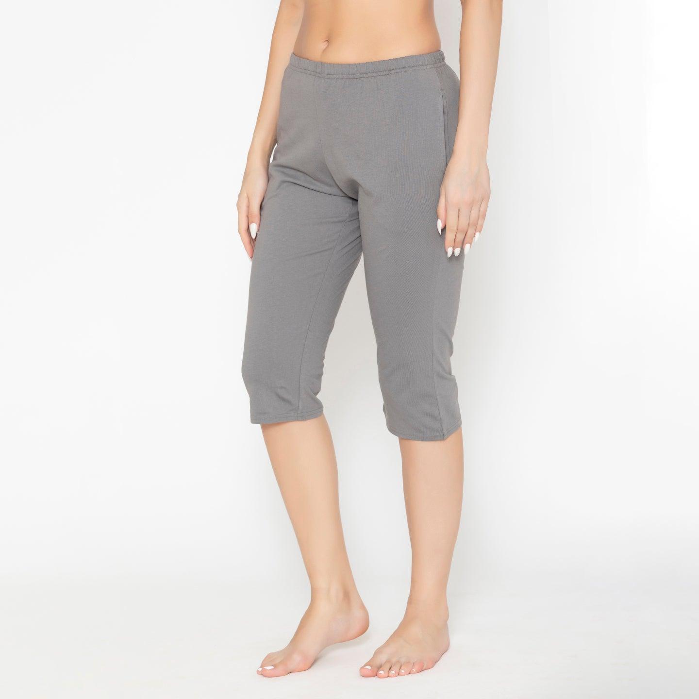Women's Plain Knitted Capri - Charcoal Grey