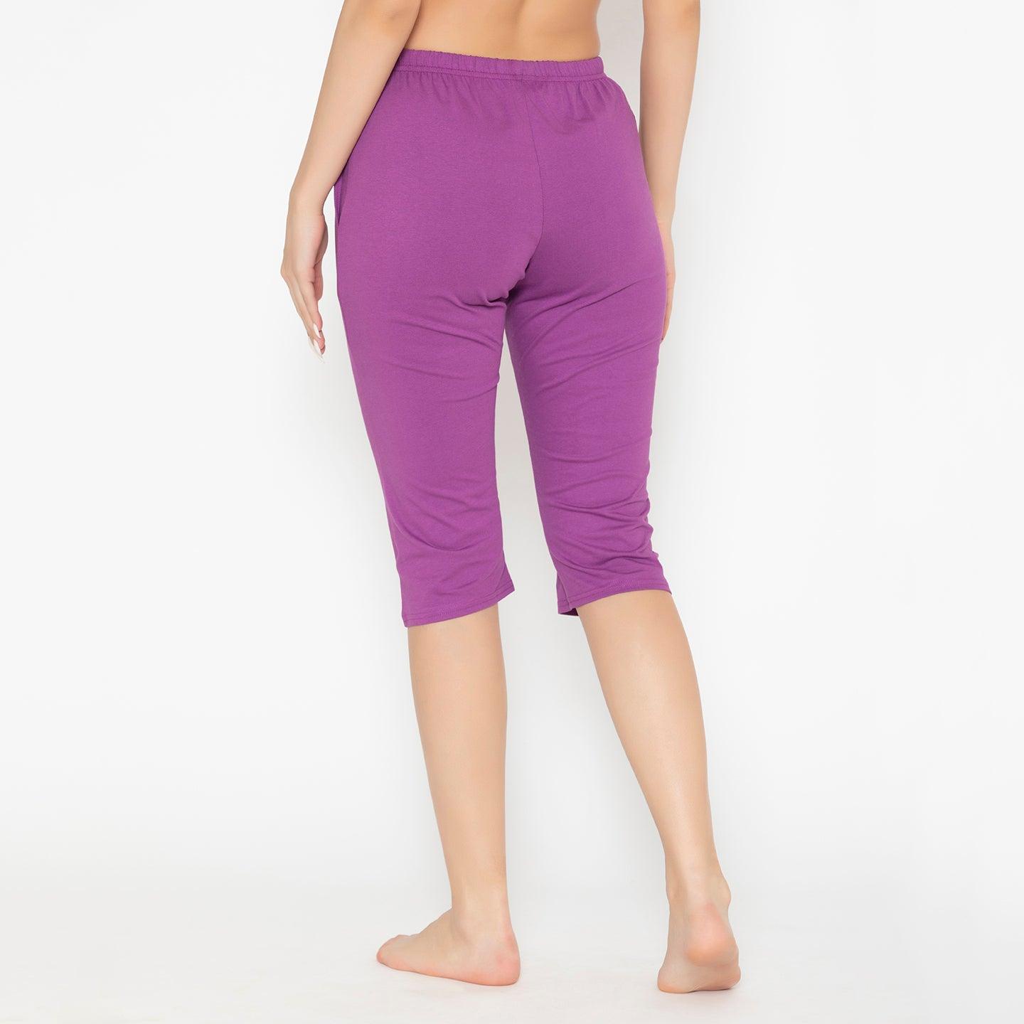 Women's Plain Knitted Capri - Purple