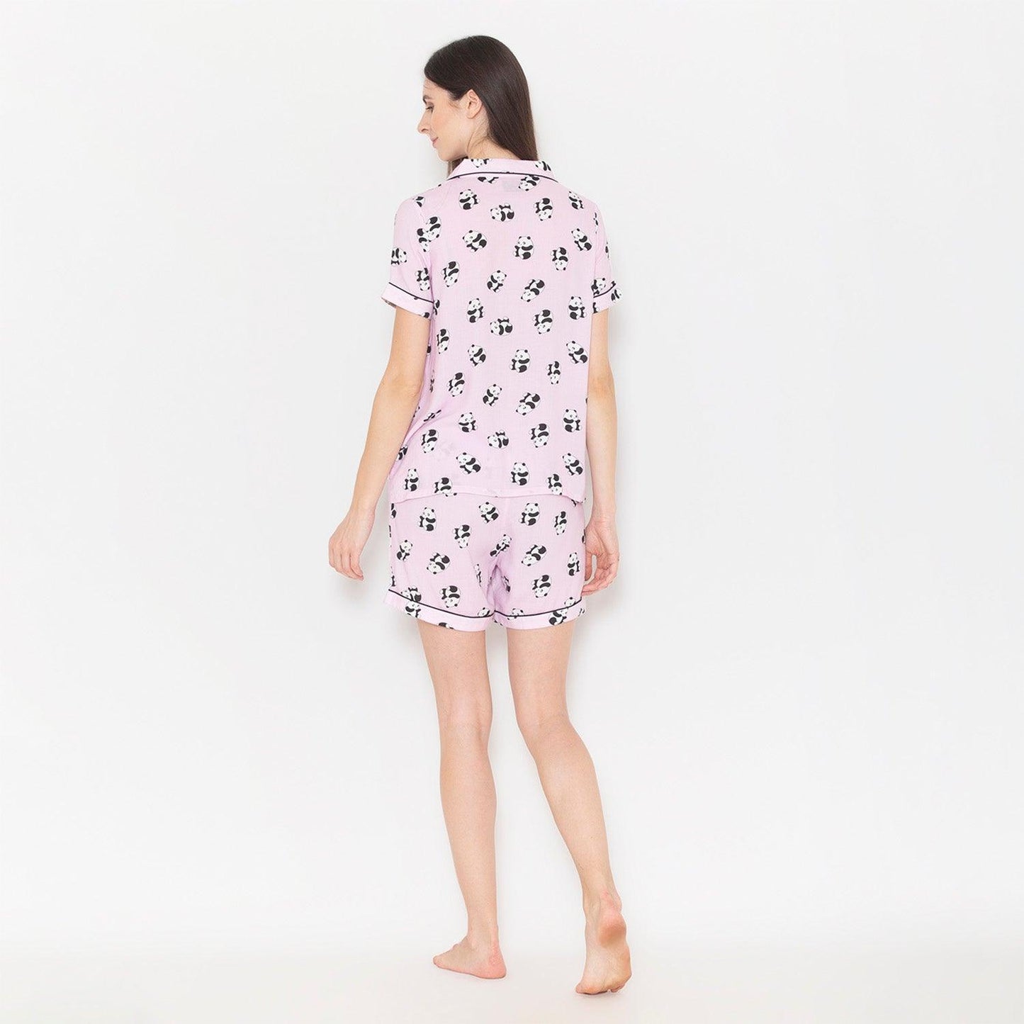 Printed Night Suit Set of Shirt & Shorts For Women
