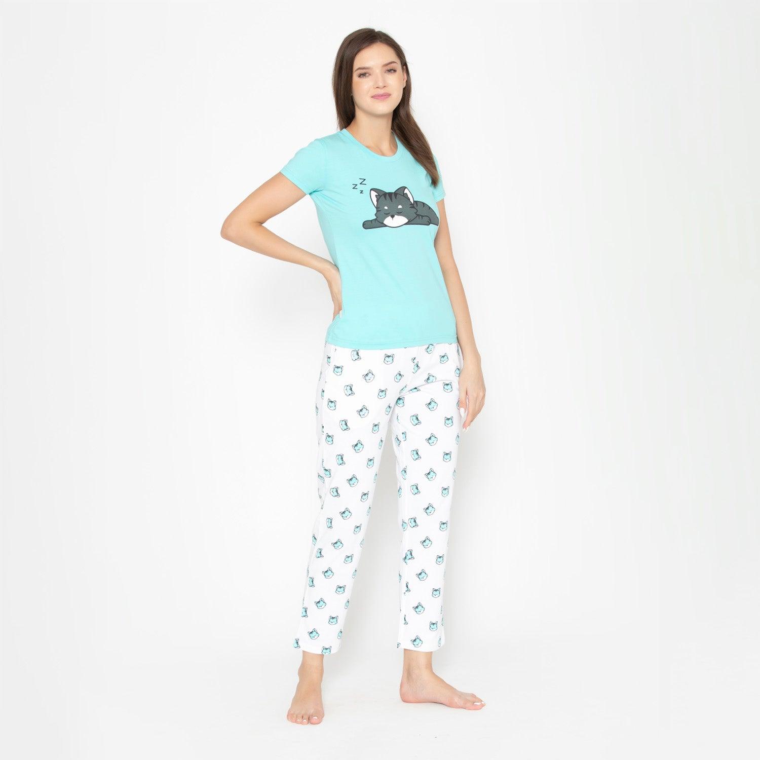 Printed Night Suit Set of Shirt & Lower For Women