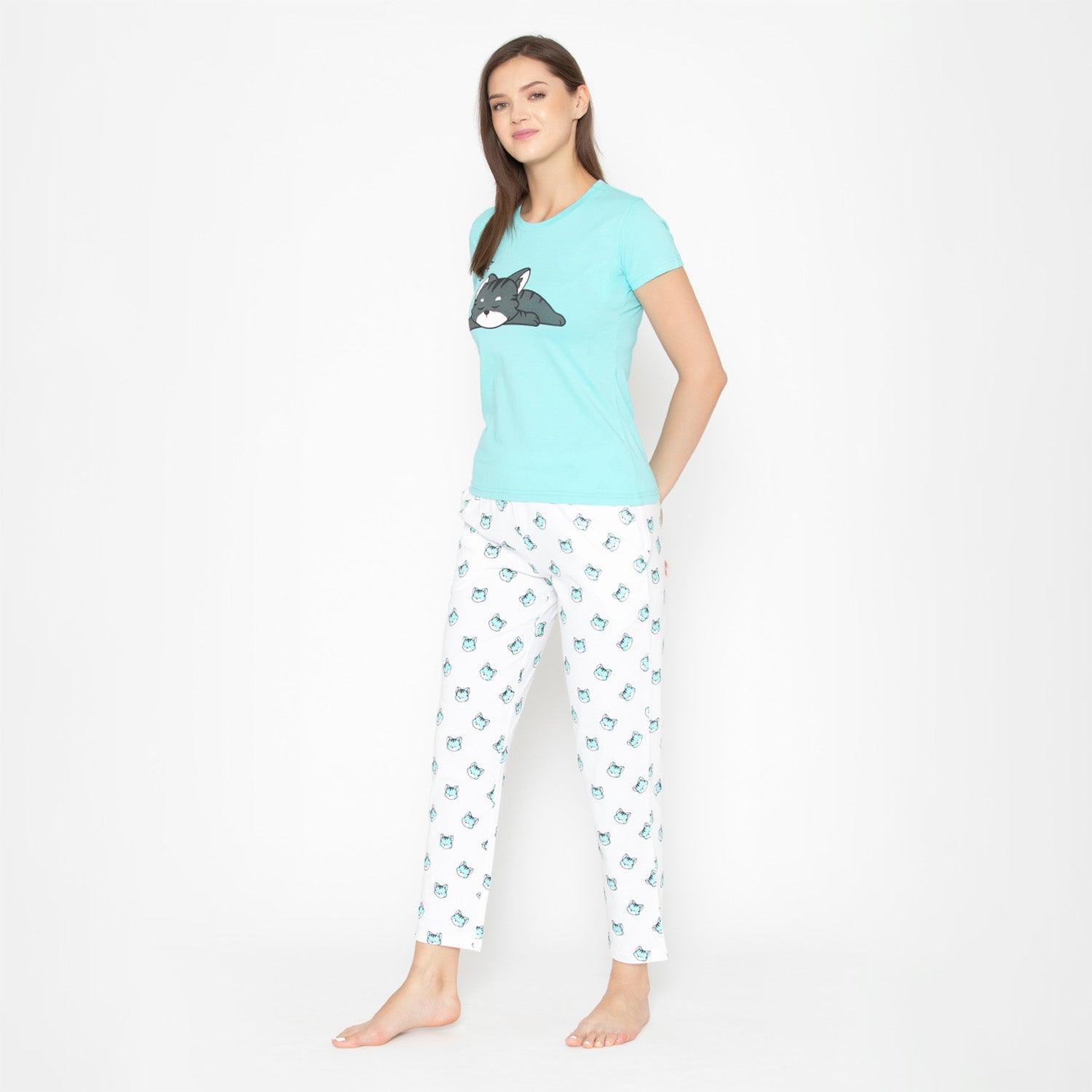 Ladies Printed Night Suit Set of Shirt & Lower