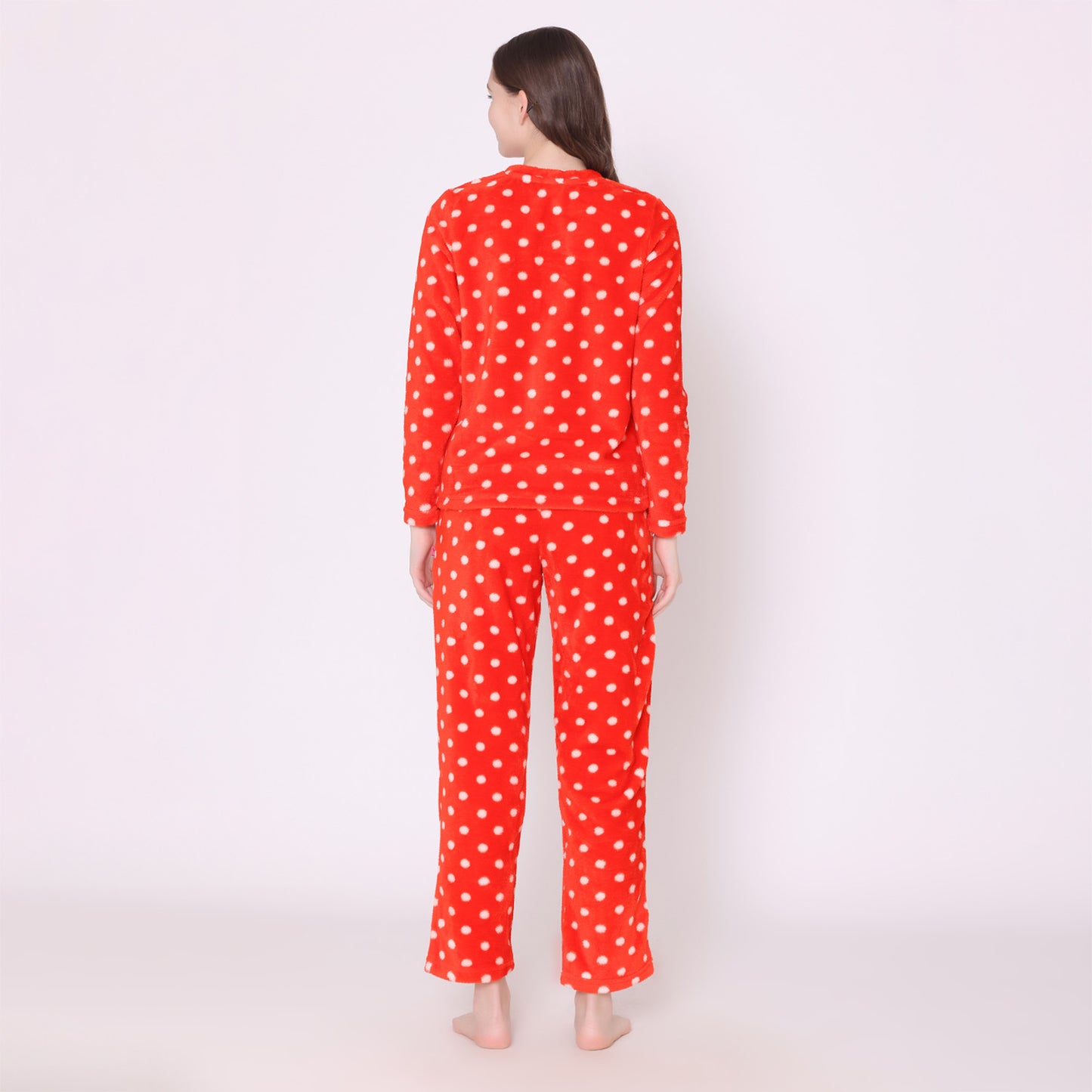 Women's Regular Comfort Fit Full Sleeve Round Neck Winter Velvet Top And Pyjama Set -