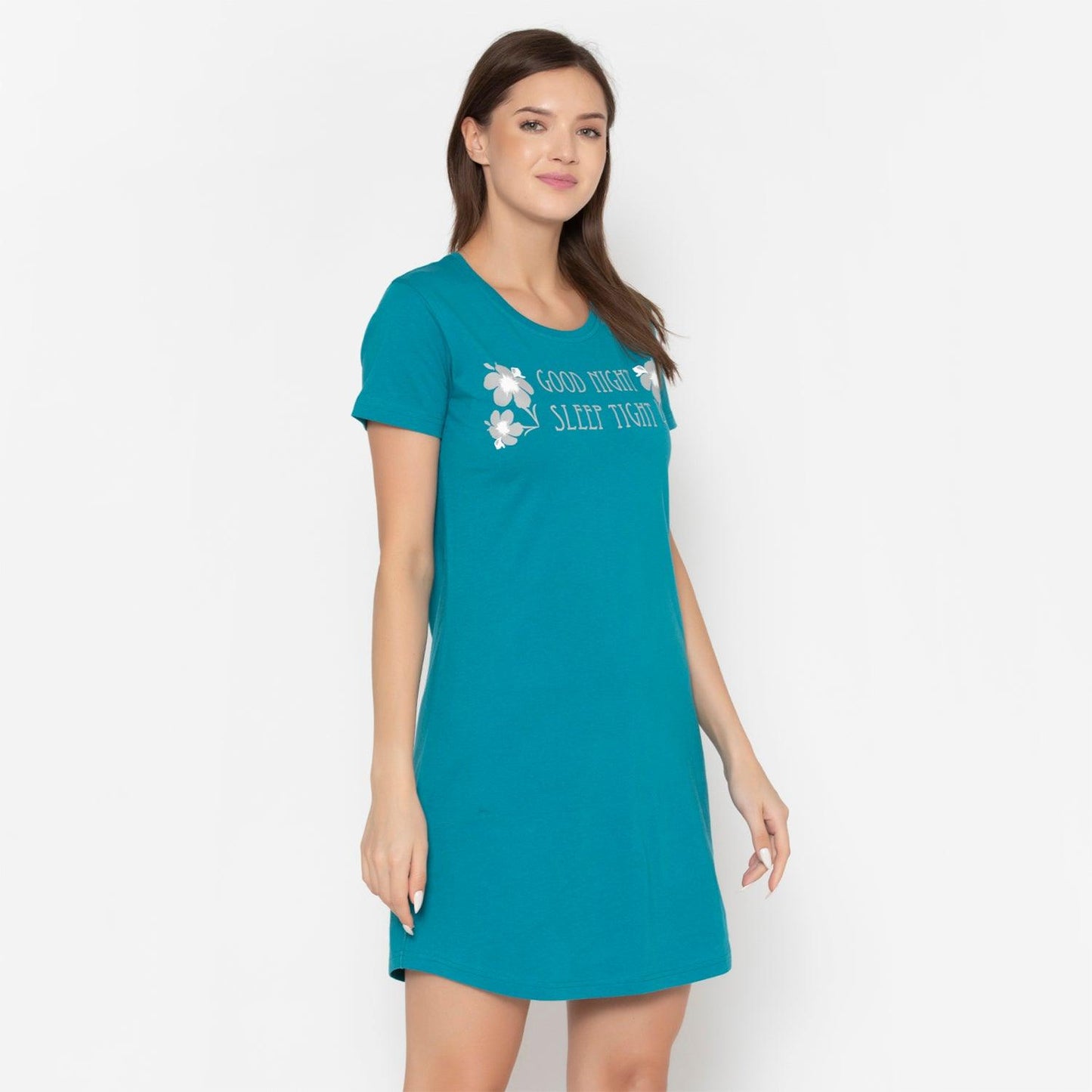 Ladies Cotton Sleepshirt In Green