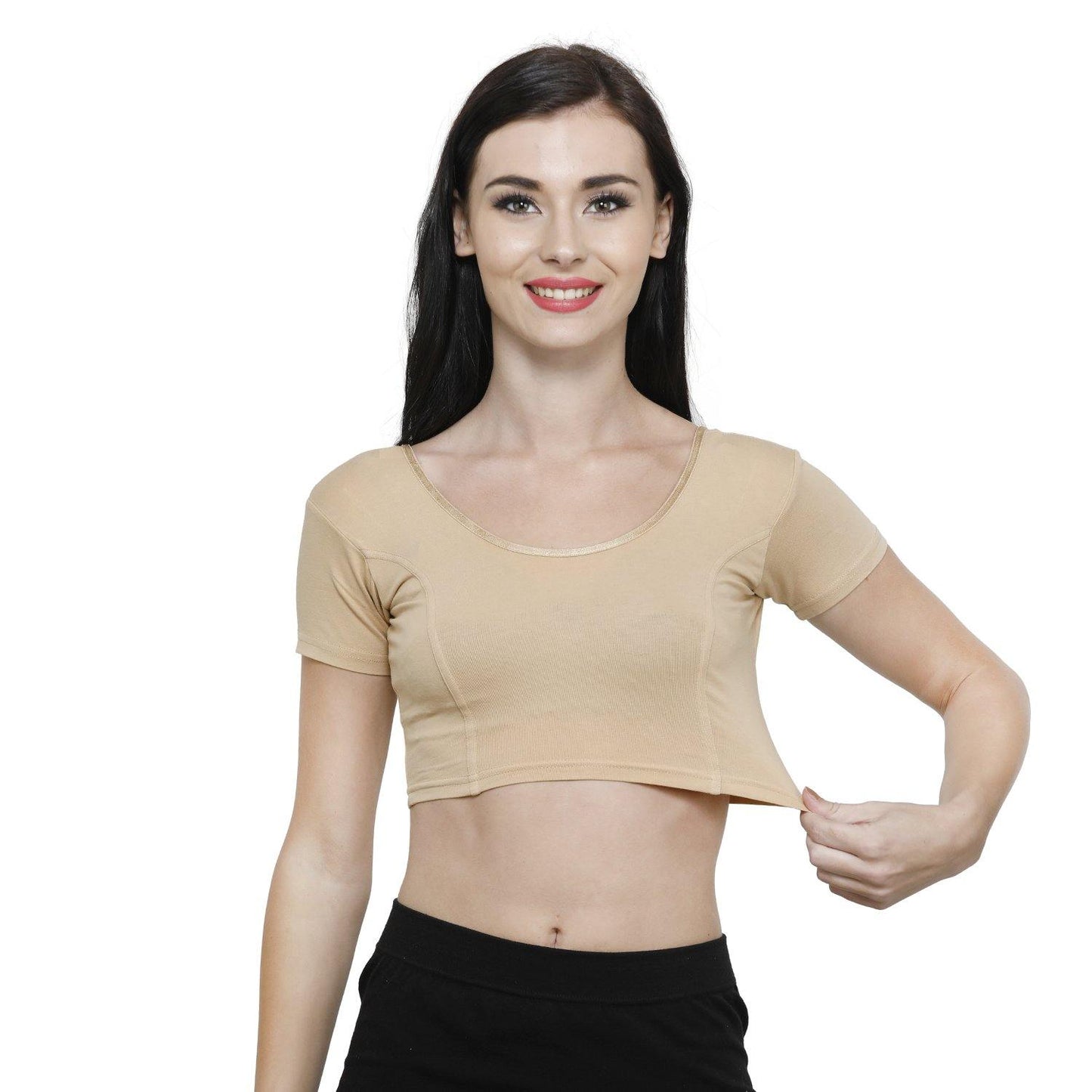 Vami Women's Cotton Stretchable Readymade Blouses - Beige - Bonjour Group