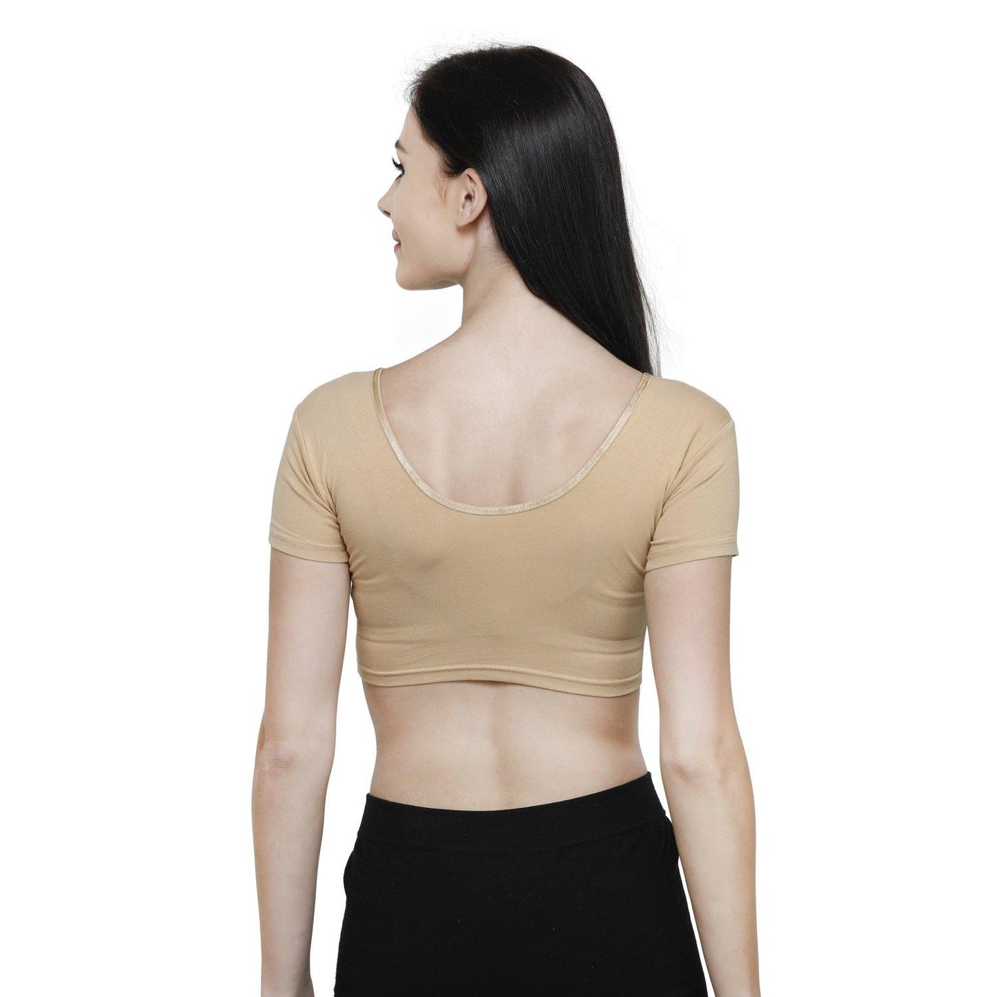 Vami Women's Cotton Stretchable Readymade Blouses - Beige - Bonjour Group