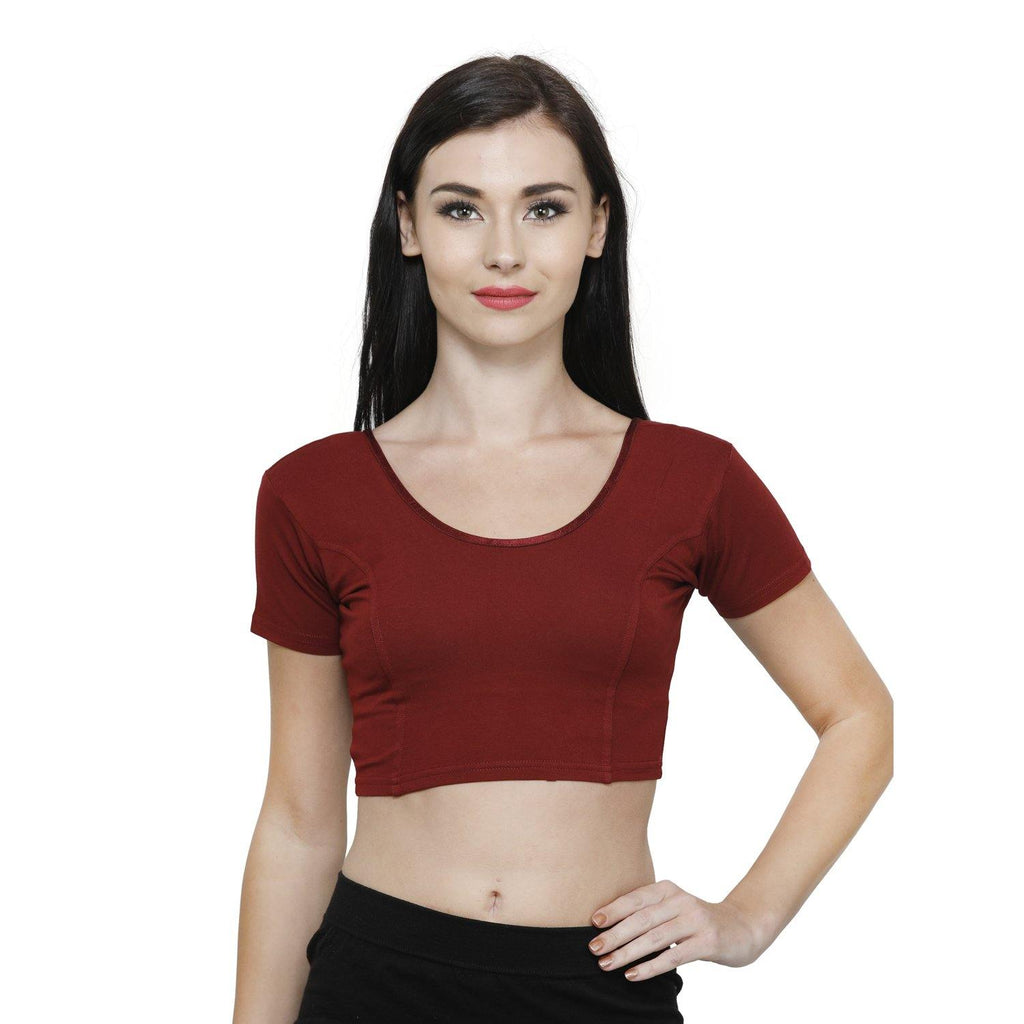 Vami Women's Cotton Stretchable Readymade Blouses - Maroon - Bonjour Group