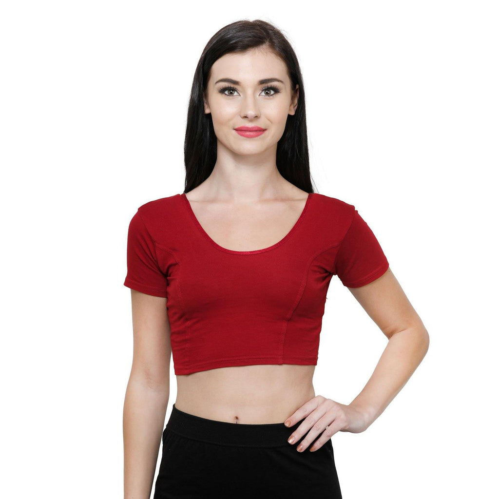 Vami Women's Cotton Stretchable Readymade Blouses -True Red - Bonjour Group