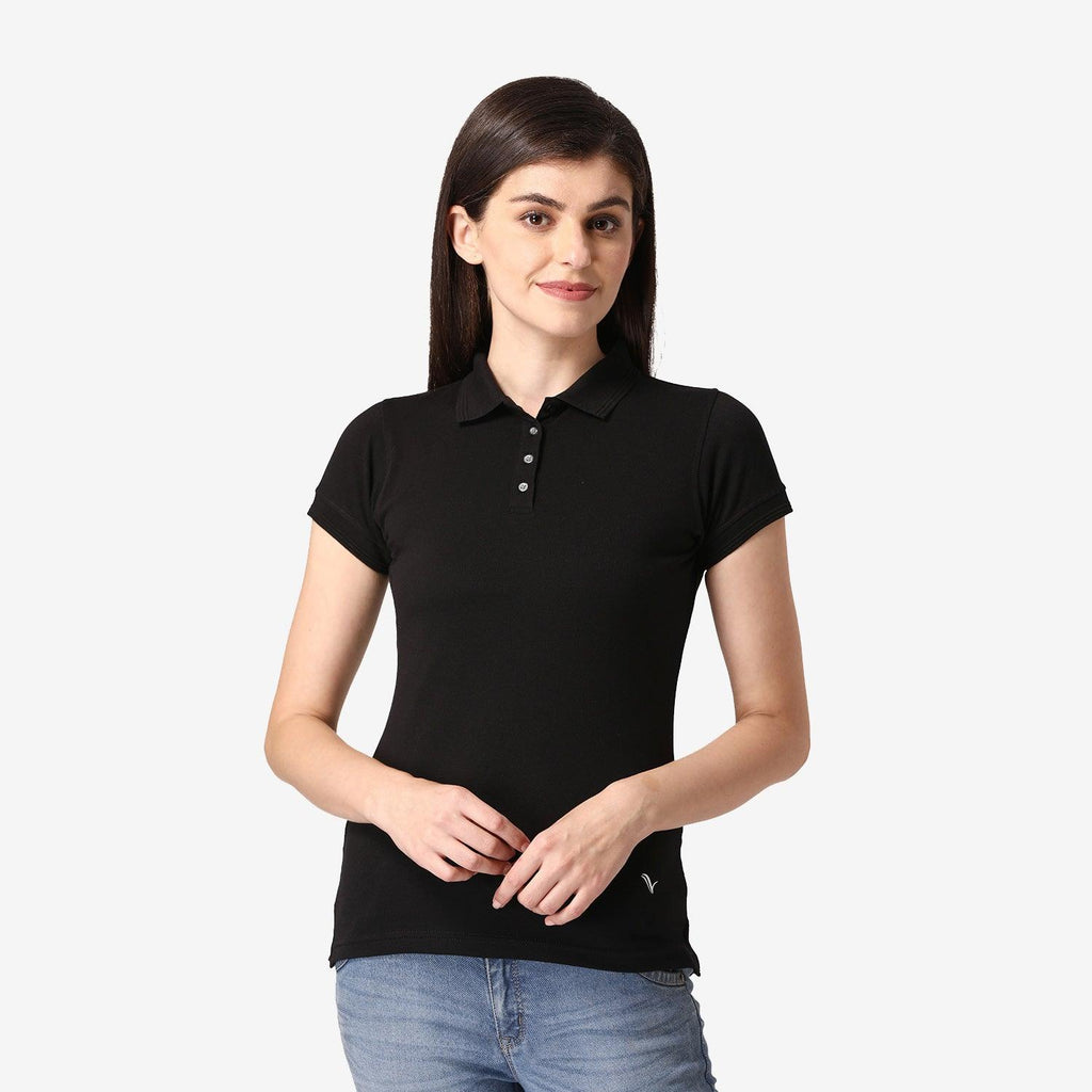 Women's Half Sleeve Polo Black T-Shirt 