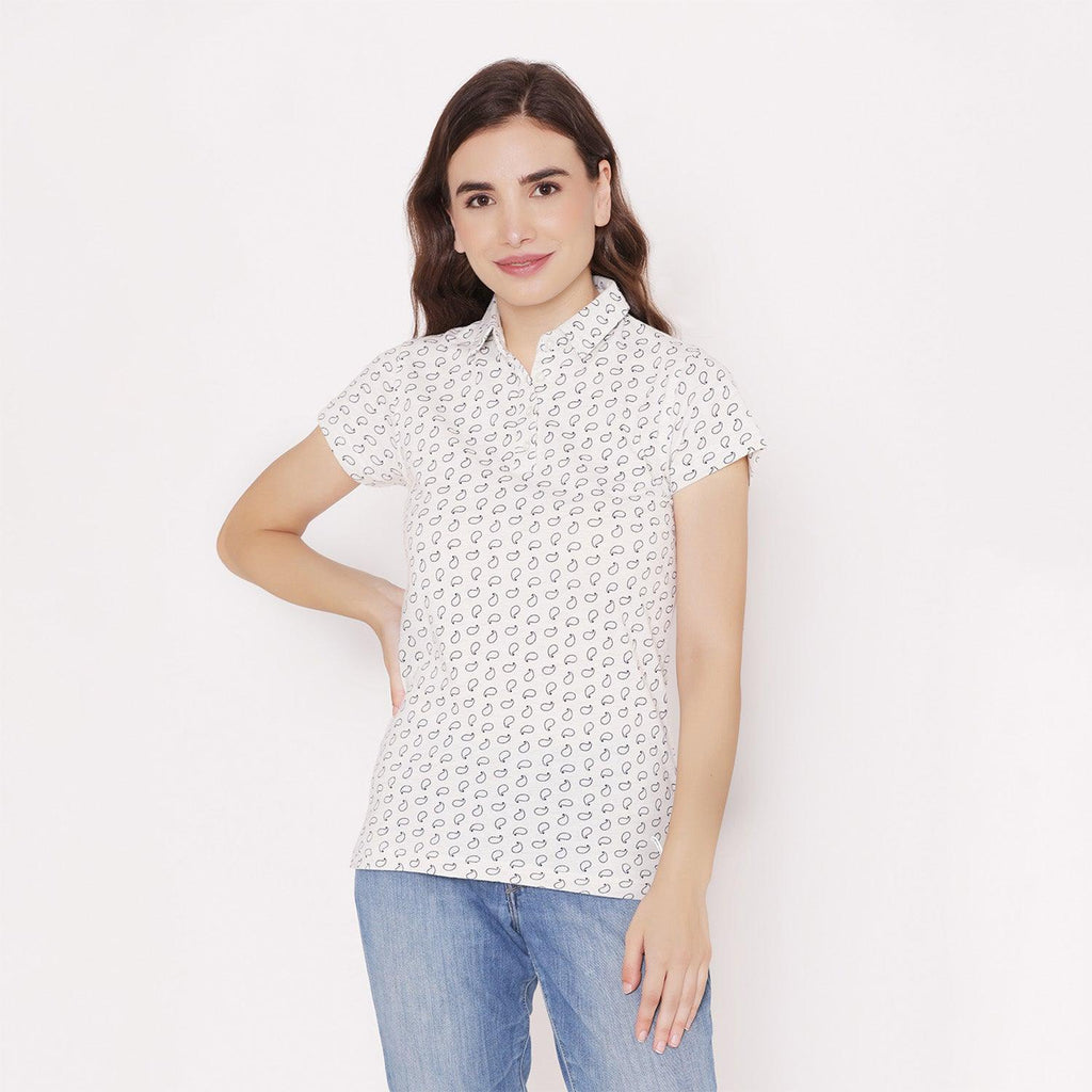 Women's Printed Half Sleeve Casual T-Shirt - White