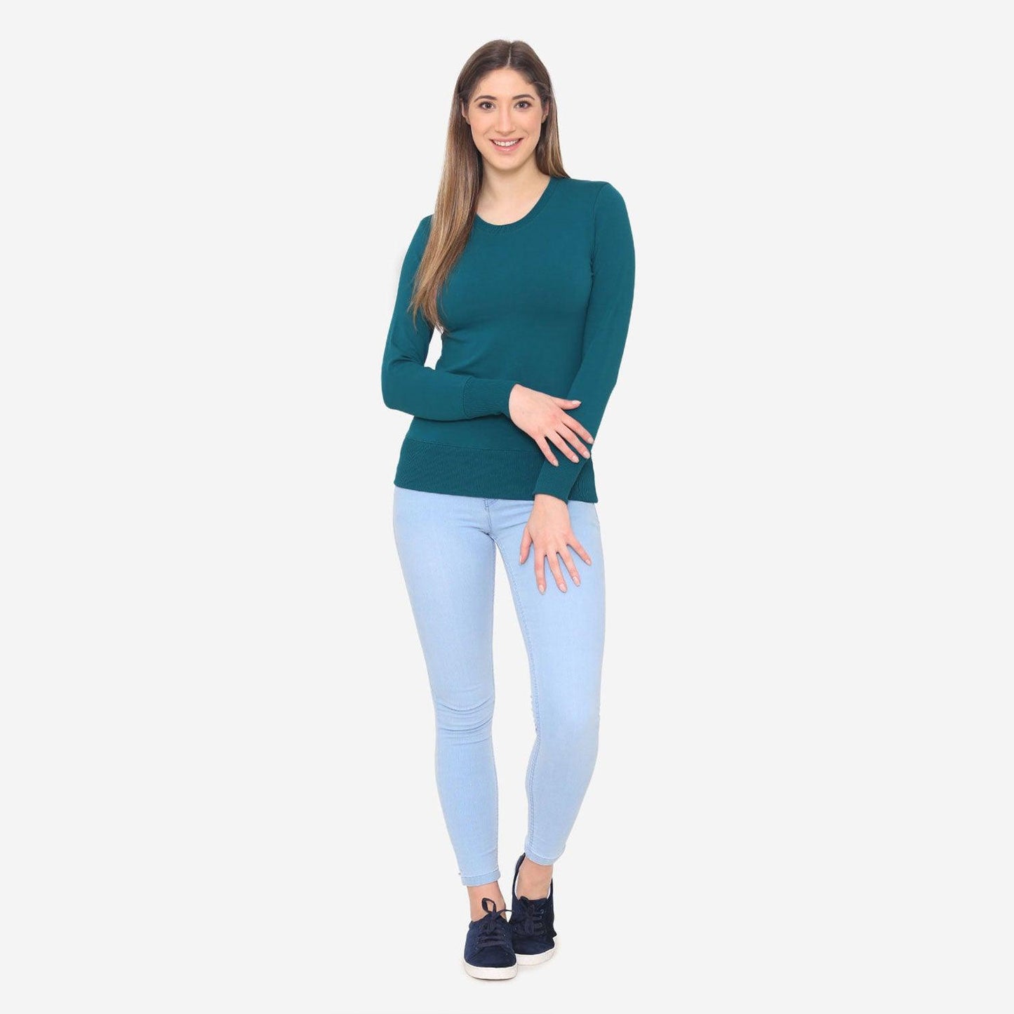 Plain Round Neck Full Sleeve T-Shirt For Women