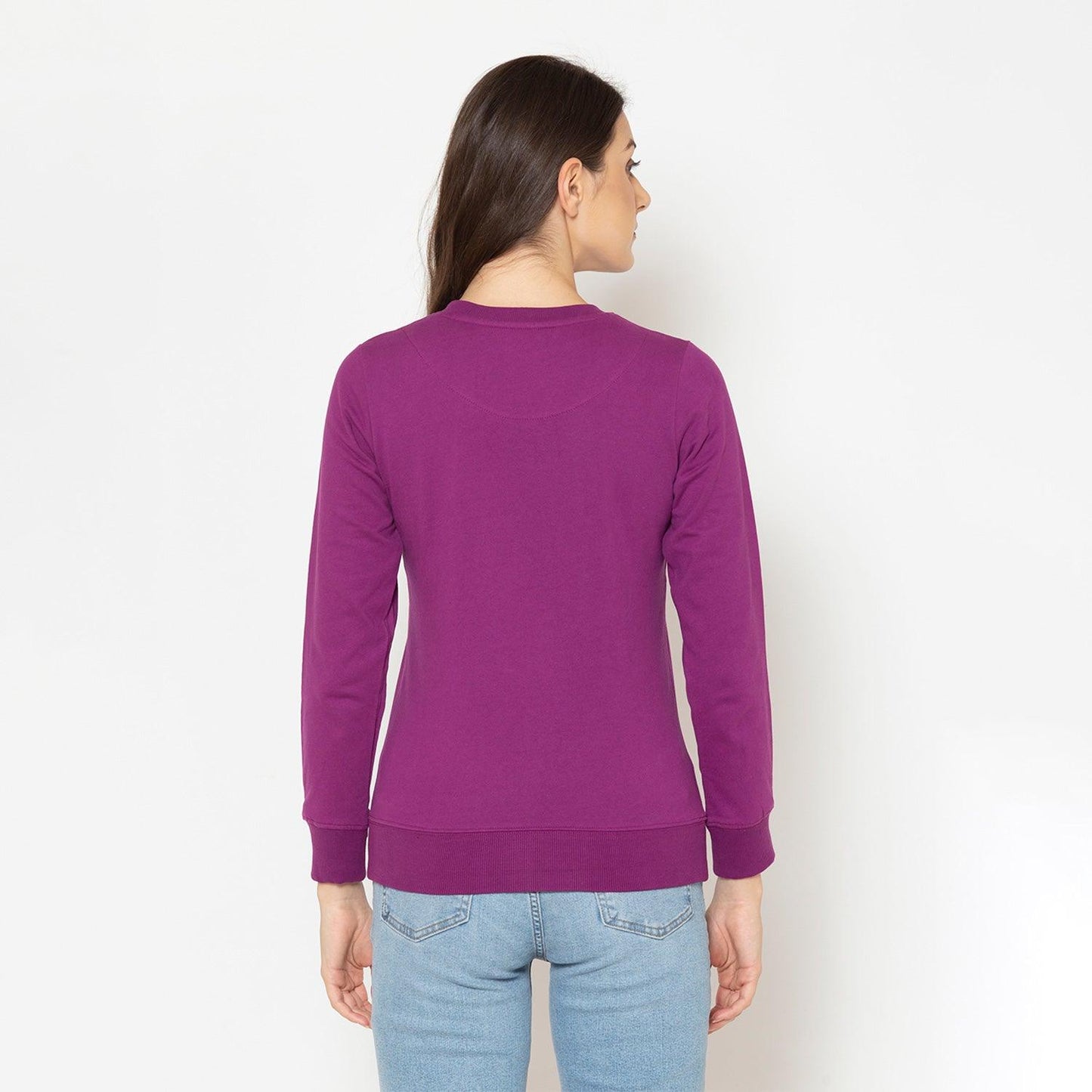 Ladies Plain Casual Full Sleeve T-Shirt - Magenta Purple