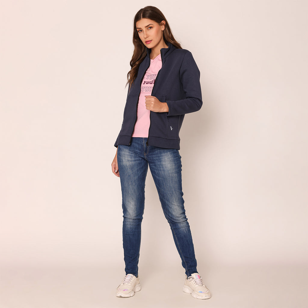 Women's Solid Jacket- Navy