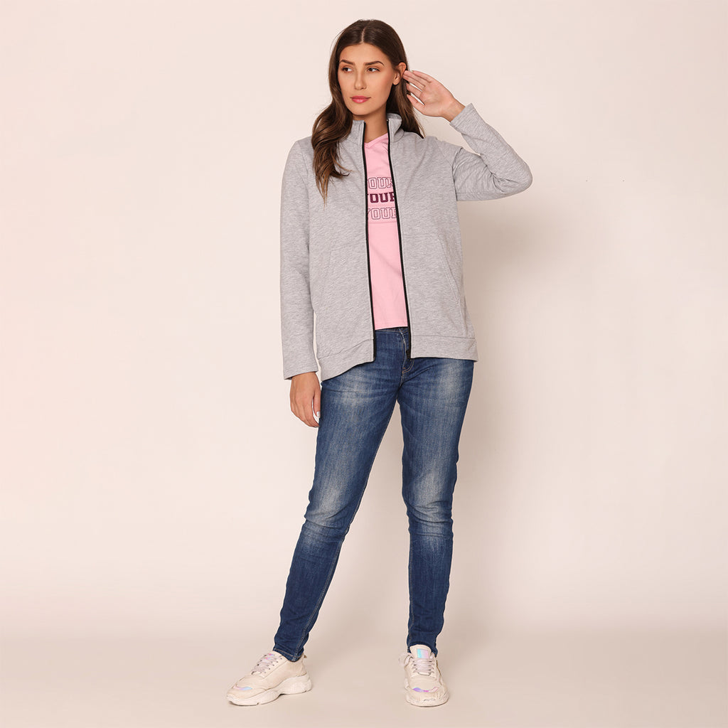Women's Solid Jacket- Lt. Grey Millange
