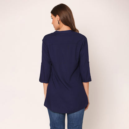 Women's Solid Short Kurti- Navy