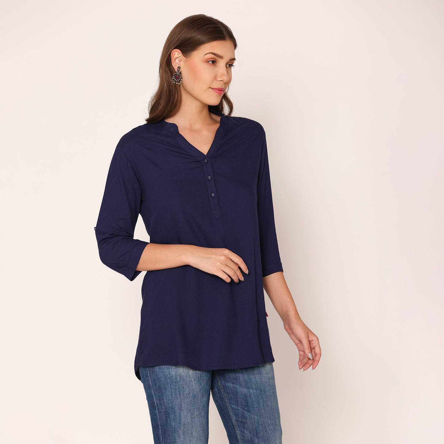 Women's Solid Short Kurti- Navy